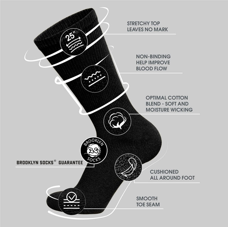 [Australia] - Big and Tall Diabetic Cotton Neuropathy Crew Socks, King Size Mens Athletic Crew Socks (13-16, Black) - 6 pairs 