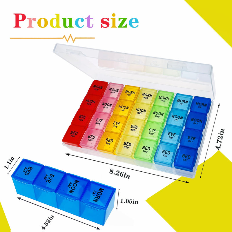 ZVZM Weekly Pill Organizer 4 Times a Day, Medicine Organizer Box, Travel Daily Pill Box Organizer 7 Day, Pill Case, Pill Container Holder for Hold Vitamins/Fish Oils. White