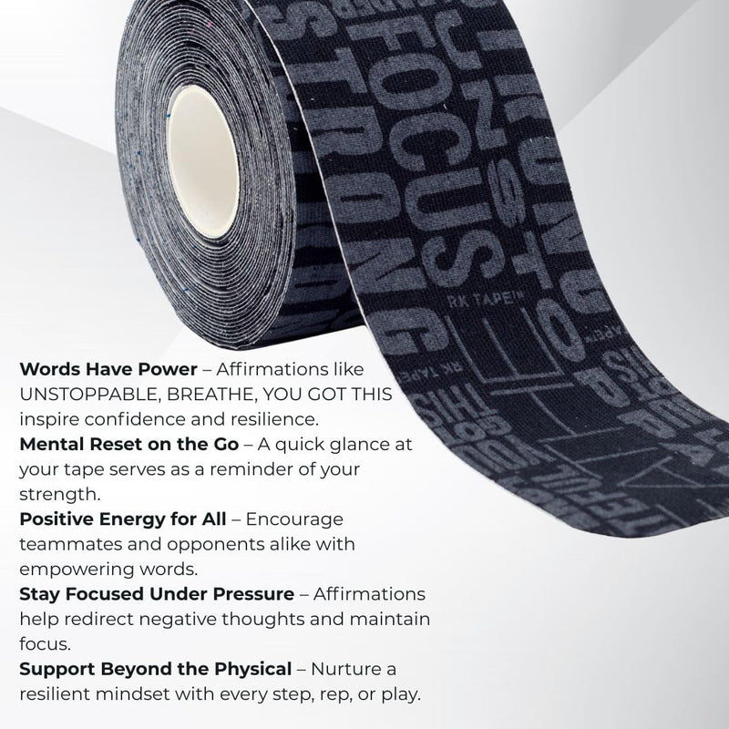 [Australia] - Get Fired Up - Precut Kinesiology Tape for Shoulders, Knees, feet, Legs, & Ankle with Motivation Words on The Tape – Black, 20 pre-Cut Strips, 1 Pack Black (1 Pack) 