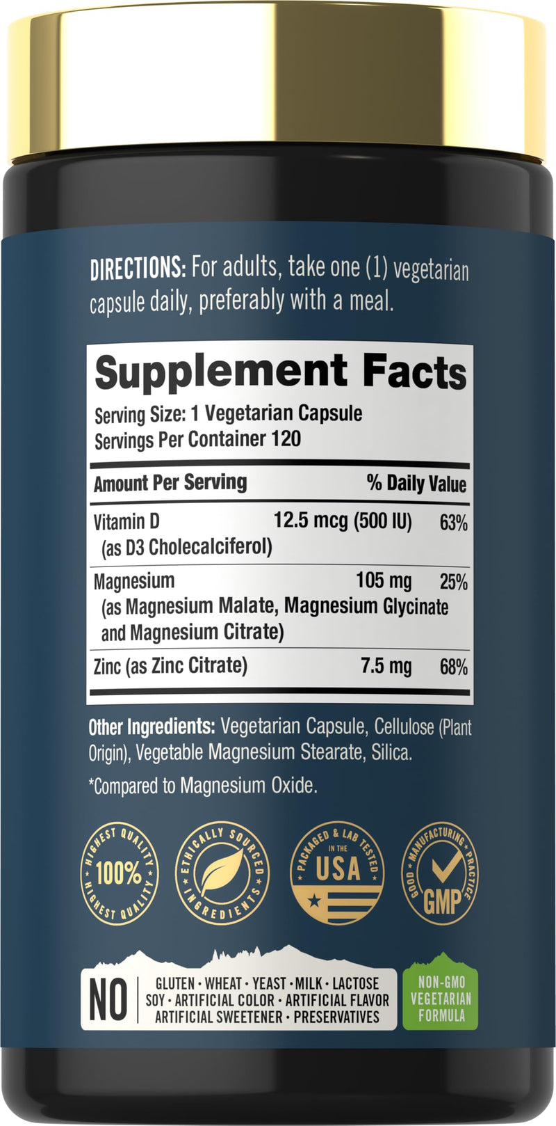 Tahoe Nutritionals Magnesium Glycinate and Malate Complex with Vitamin D3 | 120 Capsules | Superior Absorption | Non-GMO and Gluten Free