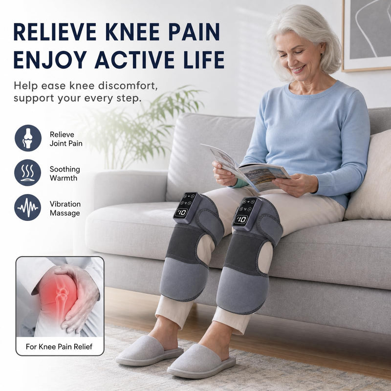 Knee Massager for Pain Relief – Electric Heated Knee Brace, 5 Heat Levels & 3 Massage Modes