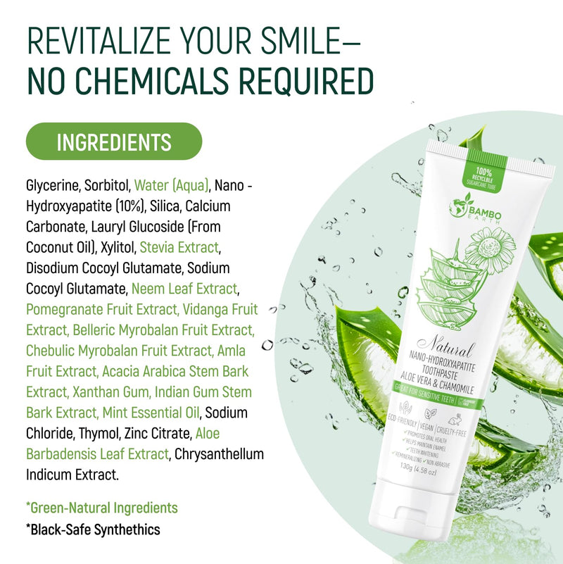 [Australia] - Natural Fluoride Free Toothpaste - Nano Hydroxyapatite, Remineralizing, Sensitive Teeth, Whitening & Zero Waste Tube - Dentist Recommended for Adult & Kids Oral Aloe Vera & Chamomile (4 Pack, Aloe) 4 Pack, Aloe 
