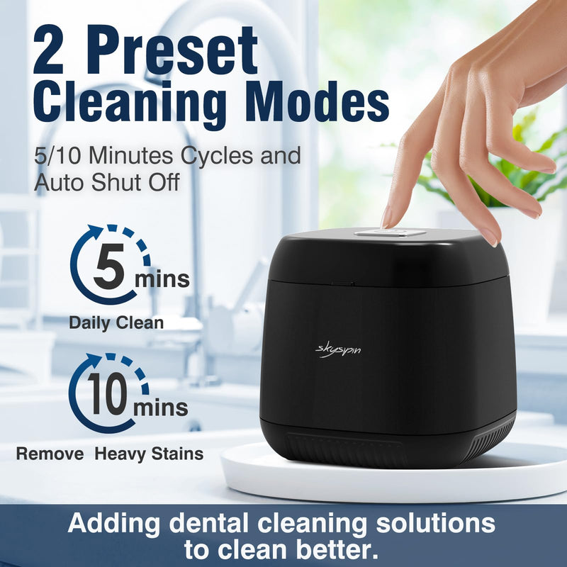 [Australia] - Ultrasonic Retainer Cleaner Machine U-V, 45KHz, 2 Modes Quiet, Denture Aligner Cleaner Dental Cleaning Pod Ultrasonic Cleaner for All Dental Appliances, Mouth Guard Jewelry 6.8oz Black 