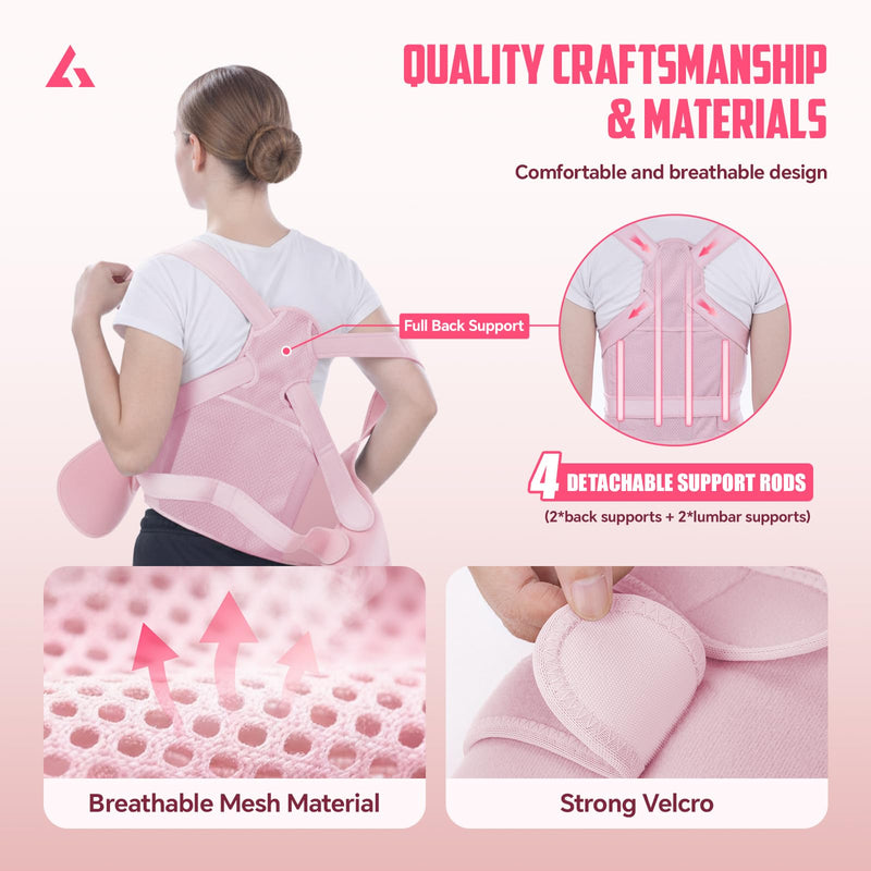Back Brace Posture Corrector for Women and Men, Full Back Support Straps Straightener, Hunchback Improve Posture-Shoulder, Lumbar and Upper Lower Back Pain Relief (Pink, S) Pink Small