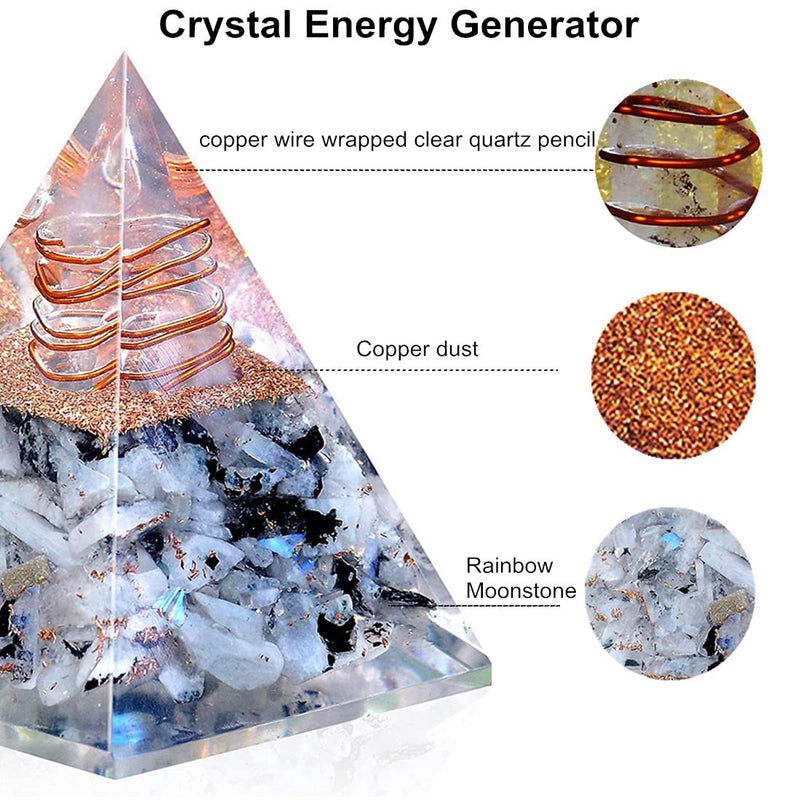 Orgonite Pyramid, Rainbow Moonstone Orgonite Crystal Pyramid, Positive Energy, Strength, Crystal Gemstone Pyramid