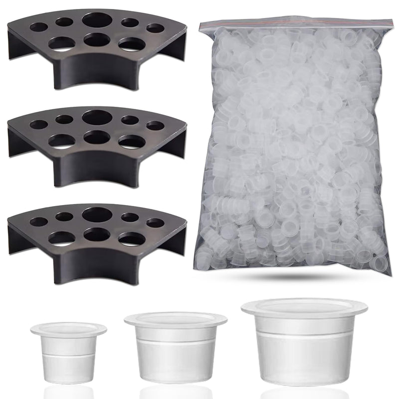 [Australia] - 303Pcs Tattoo Ink Caps Kit - Emalla 3Pcs Black Tattoo Ink Cups Holder with 300Pcs Tattoo Ink Caps 100 Small 100 Medium 100 Large Tattoo Ink Cups Tattoo Ink Container Tattoo Kit Tattoo Supplies 300pcs ink caps+3pcs holders 