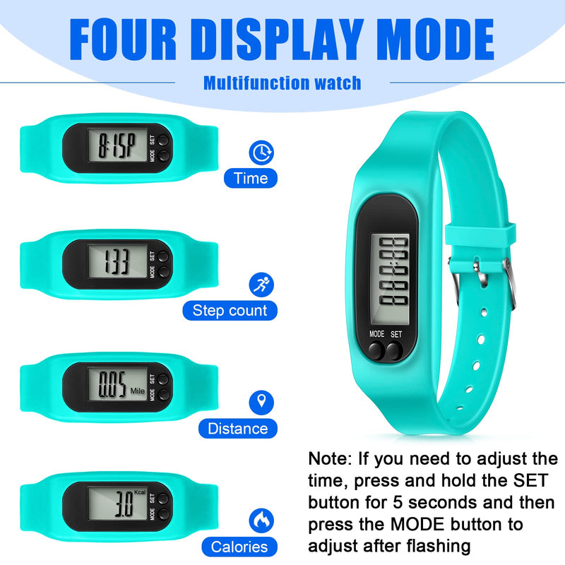 [Australia] - Geyoga 12 Pcs Pedometer for Walking Steps and Miles Pedometer Watch Silicone Steps Tracker Running Pedometer Bracelet Ankle Step Counter for Calorie Burning and Step Counting Mint, Blue, Black 