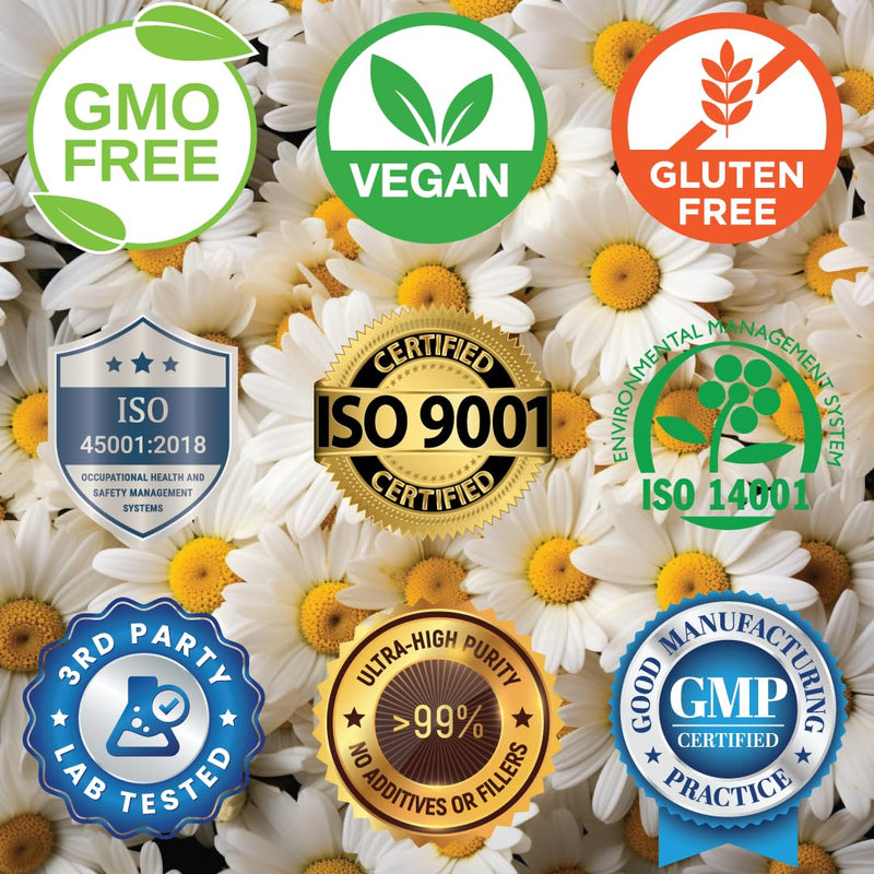 [Australia] - Apigenin | Fermented Chamomile Extract | standardized to 100mg of Apigenin per Capsule | 60 Vegan Capsules (500mg) 