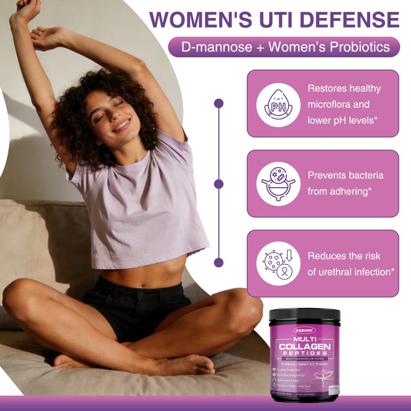 ZEBORA Multi Collagen Peptides for Women, Unflavored, 35 Servings | Hydrolyzed Collagen with D-Mannose and Womens Probiotics, Supports Skin, Hair, Nails, and Urinary Tract Health 12.35 Ounce (Pack of 1)