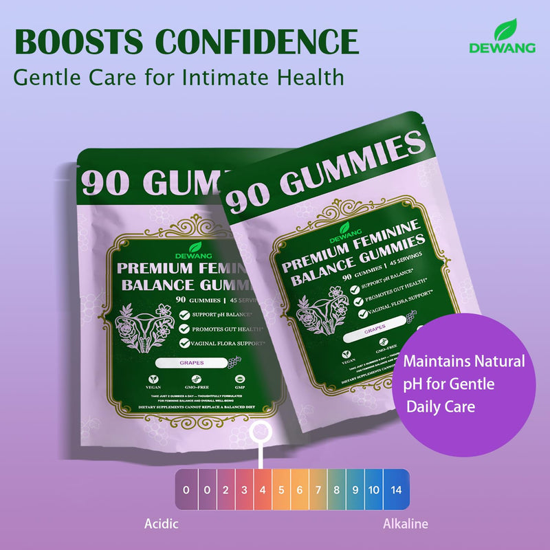 DEWANG Premium Feminine Balance Gummies for Women’s - Immune Support& PH Balance - Vegan, Gluten-Free - Grapes Flavor, 90 Count 45 Servings (2, Grape) 2