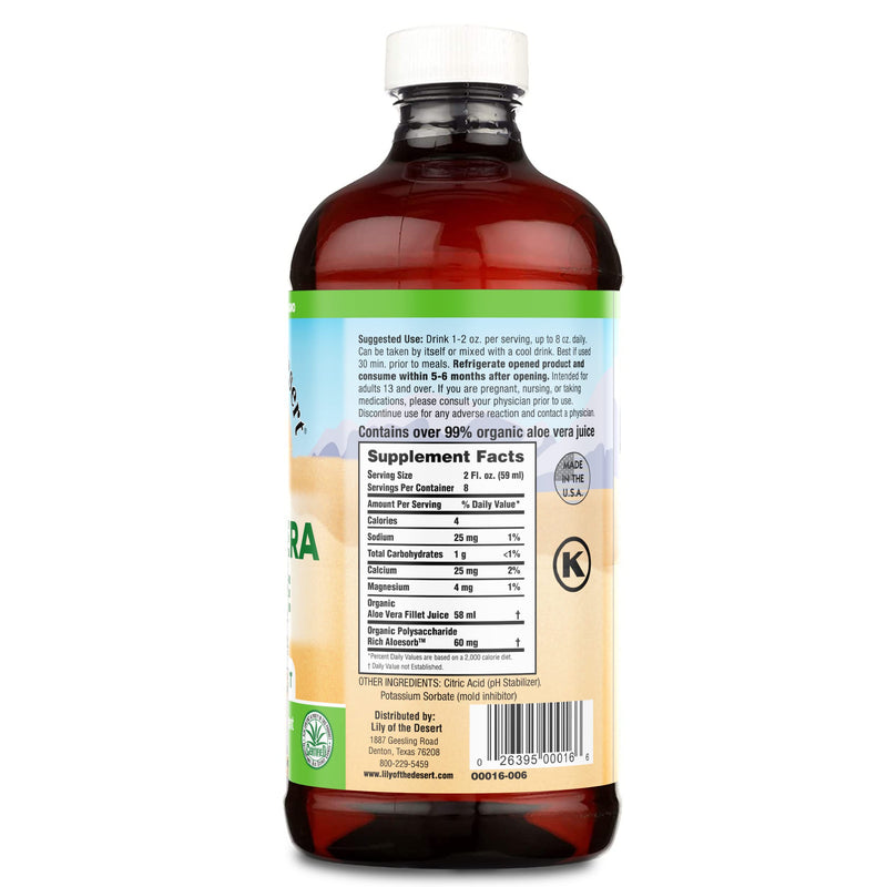 [Australia] - Lily Of The Desert Aloe Vera Juice Drink, Inner Fillet, Vegan Dietary & Immune Support, Gluten Free Liquid Digestive Aid, No Water Added, 16 Fl Oz 1 Count (Pack of 1) 