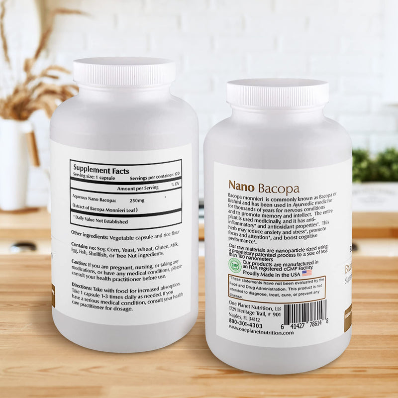 [Australia] - Nano Bacopa 250 mg Veggie Capsules (120 Servings), Bacopa monnieri Extract, Nano for Easy Absorption, Enhances Memory & Focus, Non-GMO, Vegan, Gluten-Free 