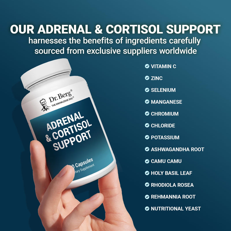 Dr. Berg Adrenal & Cortisol Support Supplement | +Ashwagandha | 60 Capsules | Mood, Focus, Relaxation & Stress Support* | Ashwagandha Extract | Cortisol Manager Formula* 60 Count (Pack of 1)