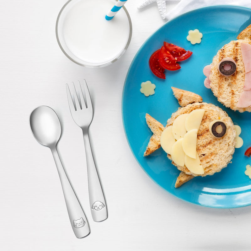 [Australia] - DRKIO Stainless Steel Toddler Utensils Set - 6 Pieces Kids Silverware Set Children Safe Food Grade Small Forks and Spoons Dishwasher Safe Mirror Polished Silver 