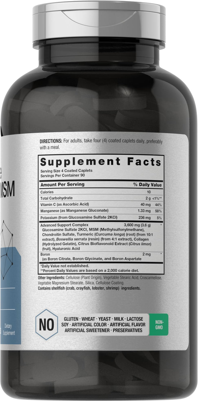 Horbäach Glucosamine Chondroitin MSM | 3600 mg | 360 Caplets | Advanced Formula with Turmeric | Non-GMO, Gluten Free 360 Count (Pack of 1)