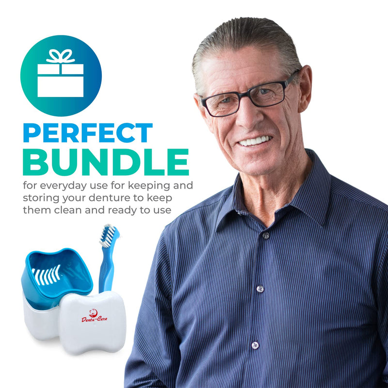 [Australia] - Denture Cleaner Whitener Bundled with Dentu-Care Denture Brush and Denture Case Cup With Basket and Lid for Easy Storing Of Retainer Invisalign Mouthguard 