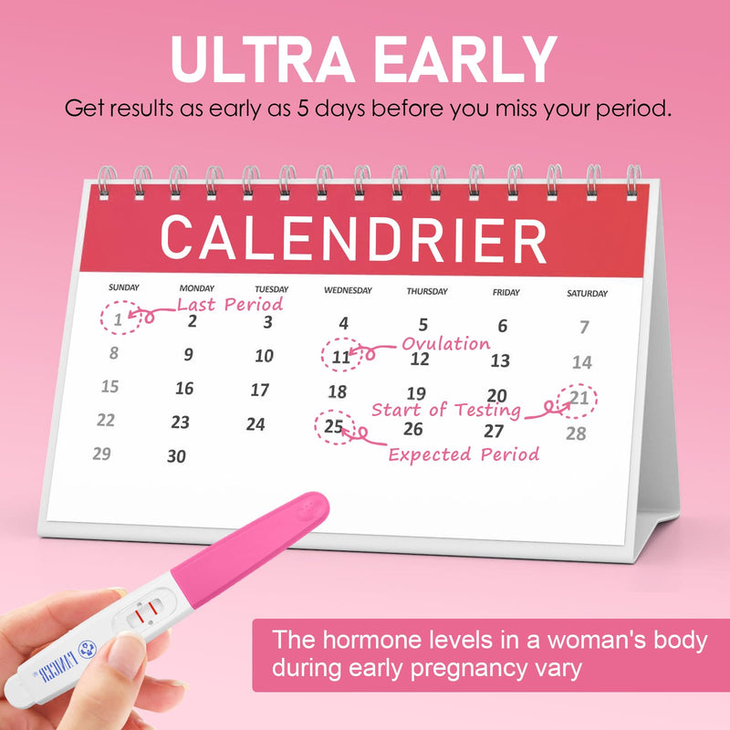 5 Count Early Detection Pregnancy Tests, Pregnancy Test Kit, Accurate Early HCG Detection for Women, Quick and Easy to Use, Easy at-Home Pregnancy Tests, Individually Packed（Rose red）
