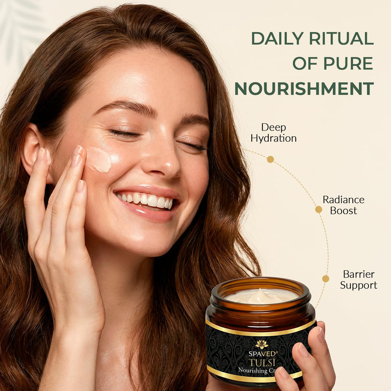 Tulsi Face Cream 1.7 oz – Anti-Aging, Barrier Support & Hydrating Moisturizer with Shea Butter, Aloe Vera & Vitamin E – Supports Soft, Radiant Skin – Vegan, Fragrance-Free