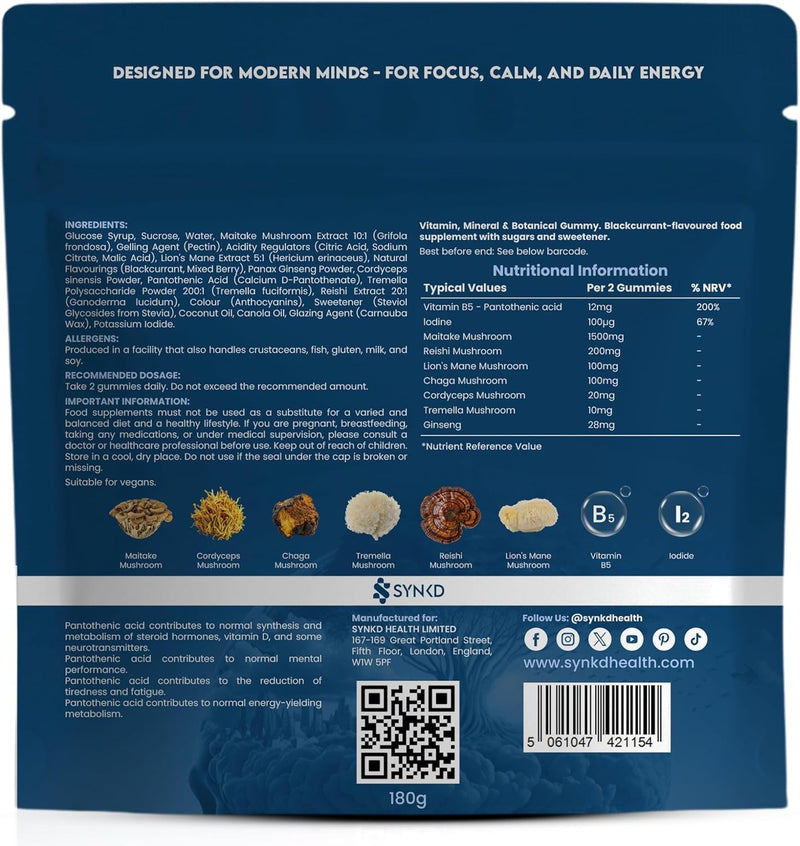 9-in-1 Multi Mushroom Gummies - 8000mg Potency High Strength Mushroom Complex with Lion’s Mane, Reishi, Cordyceps, Maitake, Tremella & Chaga - Focus, Energy, Mood - 60 Gummies - Blackcurrant 1