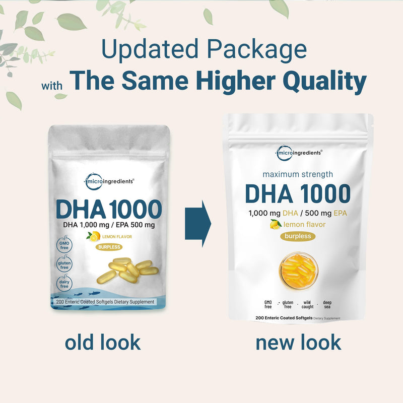 Omega 3 Fish Oil DHA Supplements 1000mg with EPA 500mg, 200 Softgels – Lemon Flavored, Burpless (Enteric Coated) | Deep Sea Fresh Fish, Wild Caught from Norwegian Waters | Mercury Free