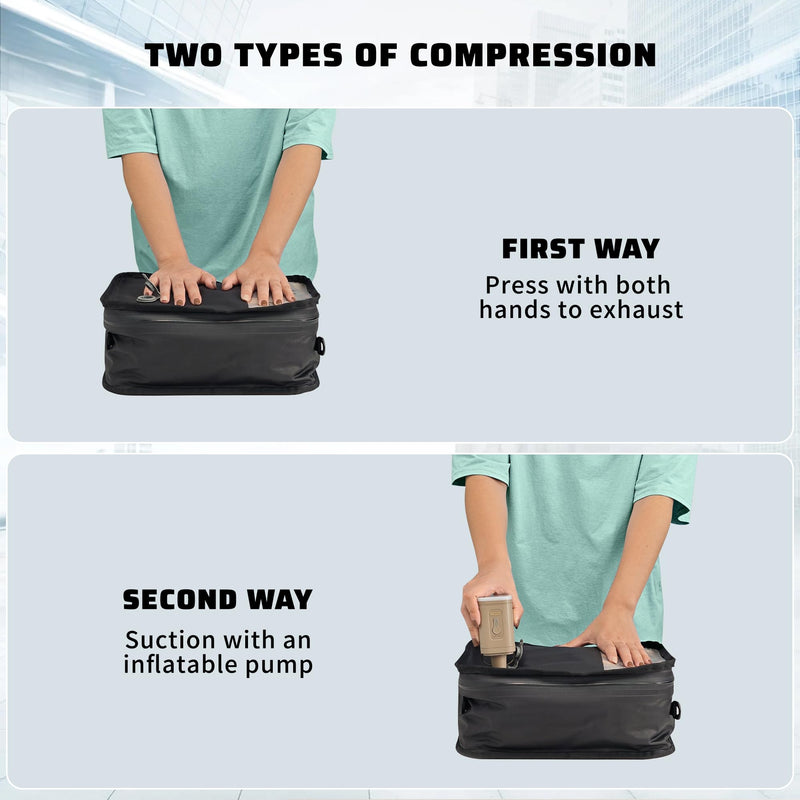 Travel Vacuum Compression Bags 12 inch Space Saver Bags Vacuum Travel Case with IP67 Waterproof Zipper for Socks, Underwear, Two Bag Black 12'' Two Bag
