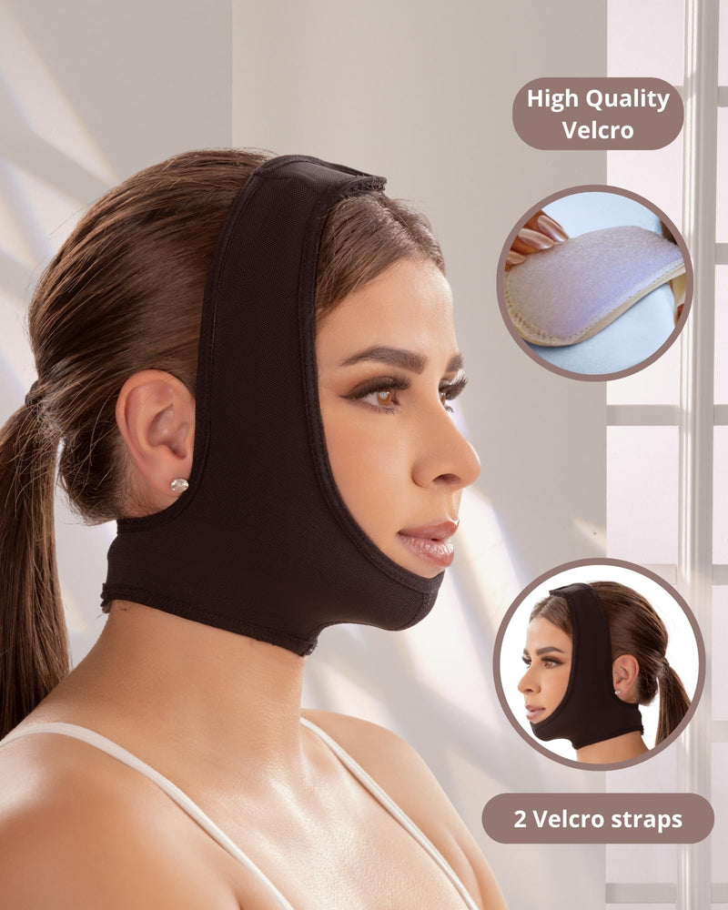 SHAPE CONCEPT Mentonera 318 Powernet Chin Strap for Sleeping Double Chin Reducer High Compression Face Lift Support Medium Black