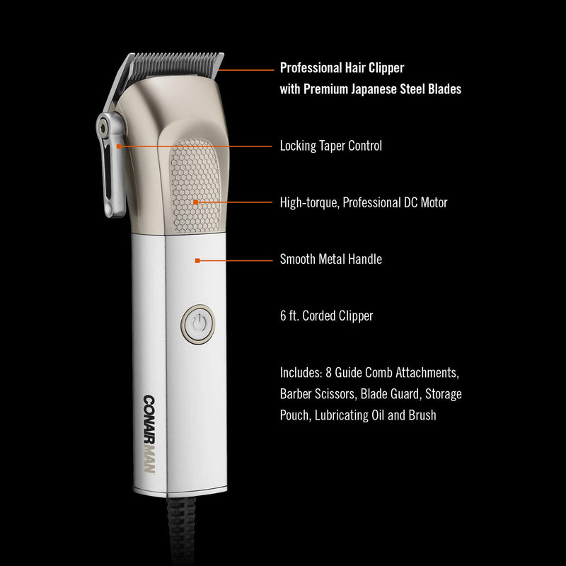 [Australia] - ConairMAN Hair Clippers for Men, 13-Piece Home Hair Cutting Kit with High Performance Professional MetalCraft Clipper 
