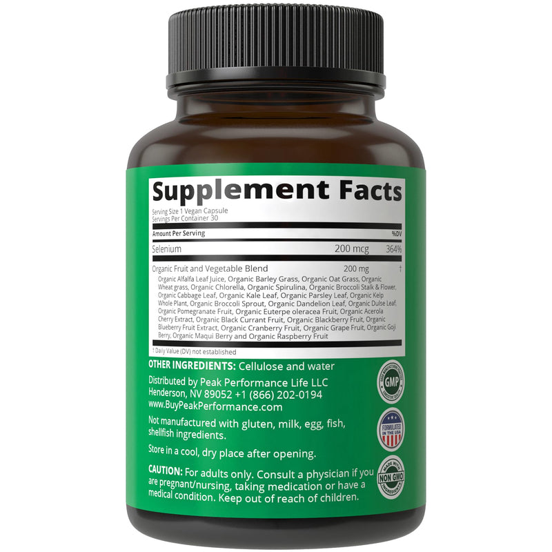 [Australia] - Selenium Supplement with Whole Food Blend of 25+ Vegetables and Fruits for Max Absorption. Pure Selenium Vegan Capsules for Immune System, Thyroid Support, Heart Health, Prostate Support. 30 Pills 