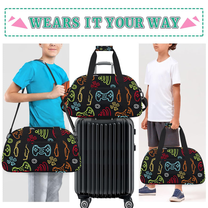 Kids Overnight Duffle Bag Boys Sport Gym Bag, Carry On Weekender Travel Bag for Kid Boys (Game) Game