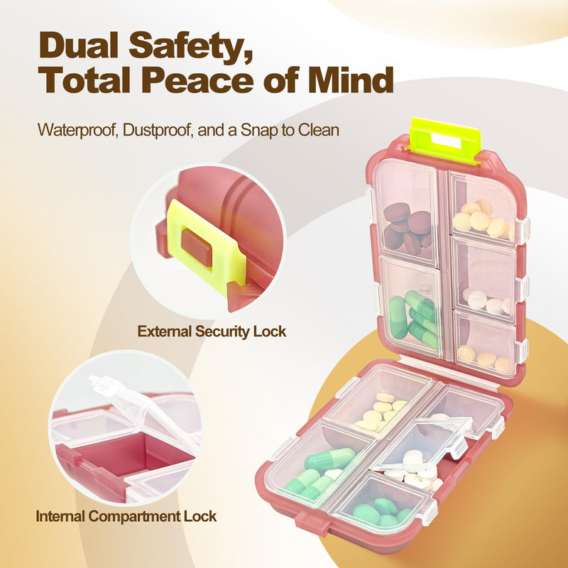 3Pcs Large Pill Organizer with Medicine Labels, 10 Compartments Travel Pill Box with Removable Labels, Portable Foldable Supplement Box Holder for Fish Oil Vitamin, 3.7X2.4X1.8 Inch Multicolor