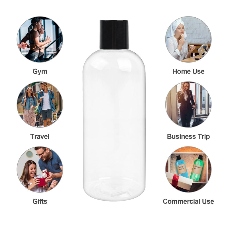 16 oz BPA Free Plastic Suqeeze Bottles with Black Disc Caps Refillable Travel Containers for Toiletries Shampoo conditioner Lotions Liquid Soap Shower Gel (26Pack, Clear)