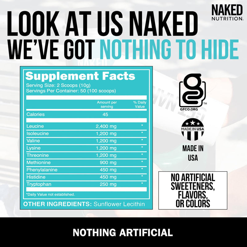 [Australia] - NAKED nutrition Eaas Amino Acids Powder - 50 Servings - Vegan Unflavored Essential Amino Acids 500 Grams - Instantized All Natural Eaa Powder Supplement 