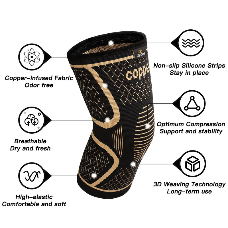 INDEEMAX Copper Knee Brace for Women Men Plus Size, 2 Pack Knee Compression Sleeve for Knee Pain, Arthritis, Running, Sports and Recovery Support, 2XL(26-28 Inch) XX-Large COPPER-Infused black knee brace,2 Pack