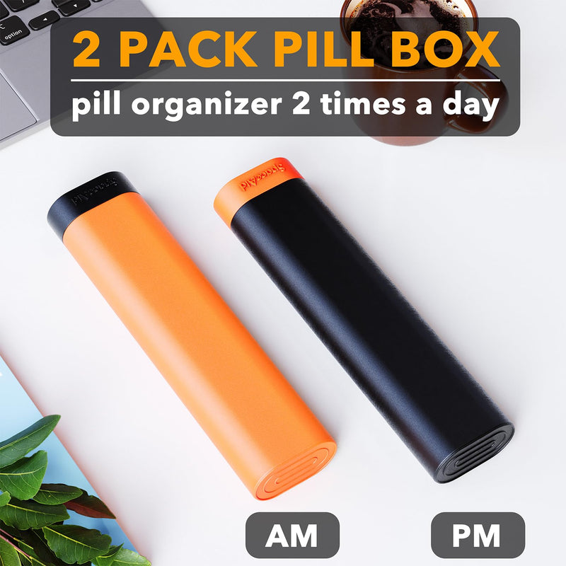 SpaceAid 2 Pack Pill Organizer Box 7 Day, Weekly Travel Pill Case Holder, 2 Times a Day AM PM Daily Pocket Pharmacy Dispenser Container for Pills, Vitamins and Medicine (Black, Orange) Small, 2 Pack Black and Orange