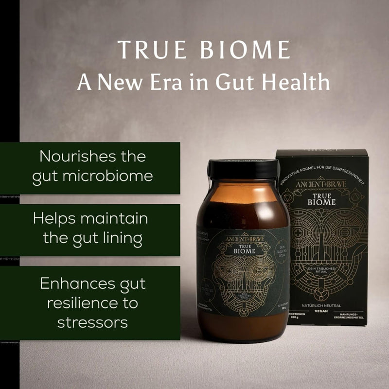 Ancient + Brave True Biome Fibre & Gut Health Powder – Prebiotics, Postbiotics & L-Glutamine – PHGG Soluble Fibre for Digestive Health, Microbiome Balance 180g Jar