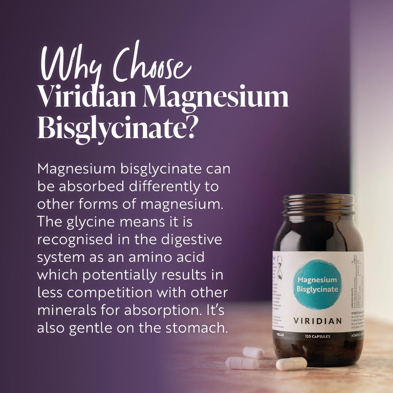 Viridian - High Potency Magnesium Bisglycinate - 120 Capsules – 200mg Per 2 Capsules – High Bioavailability Formula – Vegan Food Supplement with 100% Active Ingredients 120 count (Pack of 1)