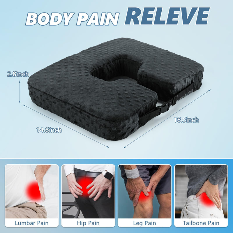 [Australia] - Donut Pillow Hemorrhoid Pillow, Large Seat Cushion with Comfort Supports, Butt Pillow Pain Relief for Tailbone Pain, Coccyx, Prostate, Sciatica, Pressure Sores, Pregnancy, Post Surgery Dark Grey 