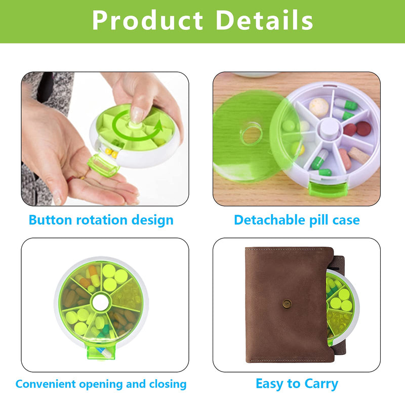Pill Organizer Travel Pill case for Purse Portable Medicine case Small Weeks Pill Box for Vitamins/Fish Oil/Pills/Supplements (Green 02+Bag) Green 02+bag