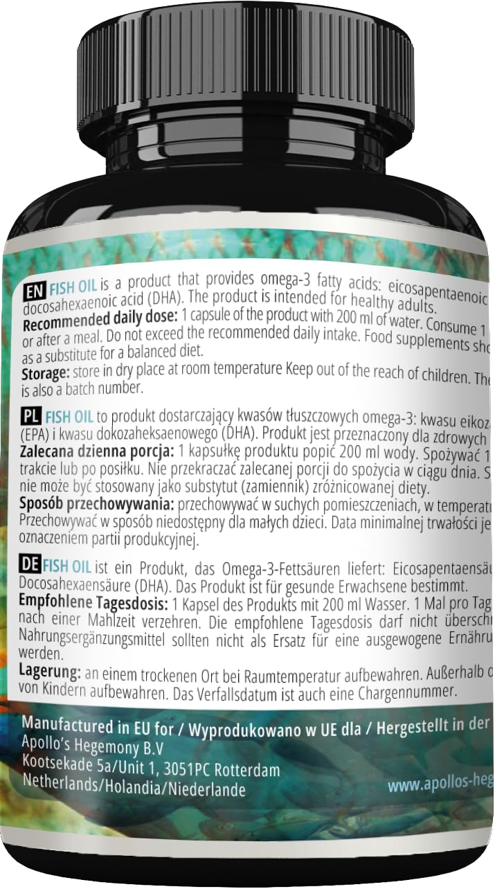 Fish Oil 1000mg - High Dose Omega 3 with 330mg EPA and 220mg DHA - 120 Softgel Capsules - 4 Months Supply - Unsaturated Fatty Acids (EFAs) - Supports Heart and Brain Health - by Apollo's Hegemony Capsule 120 count (Pack of 1)