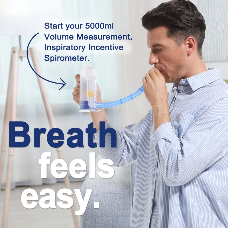 [Australia] - Incentive Spirometer, Breathing Exercise Device for Lungs, 5000ml Capacity for Deep Inhalation, Durable Medical-Grade PC Material | Airflow Indicator for Steady Inhalation Practice Blue 