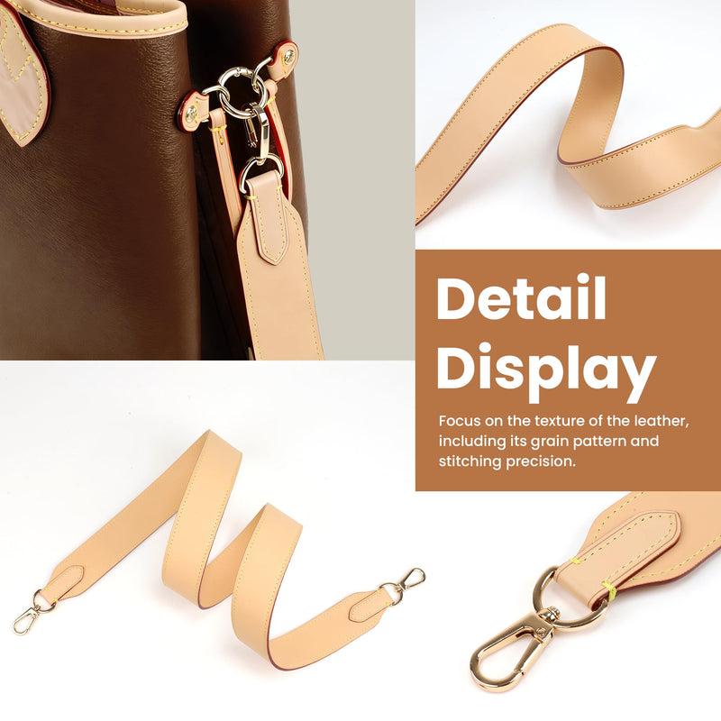 Vachetta Leather Strap for LV Neverfull Bag,Double Sided Usable Cowhide Crossbody Purse Strap for Handbag Beige 【25.6inch Long】,1.5inch Wide