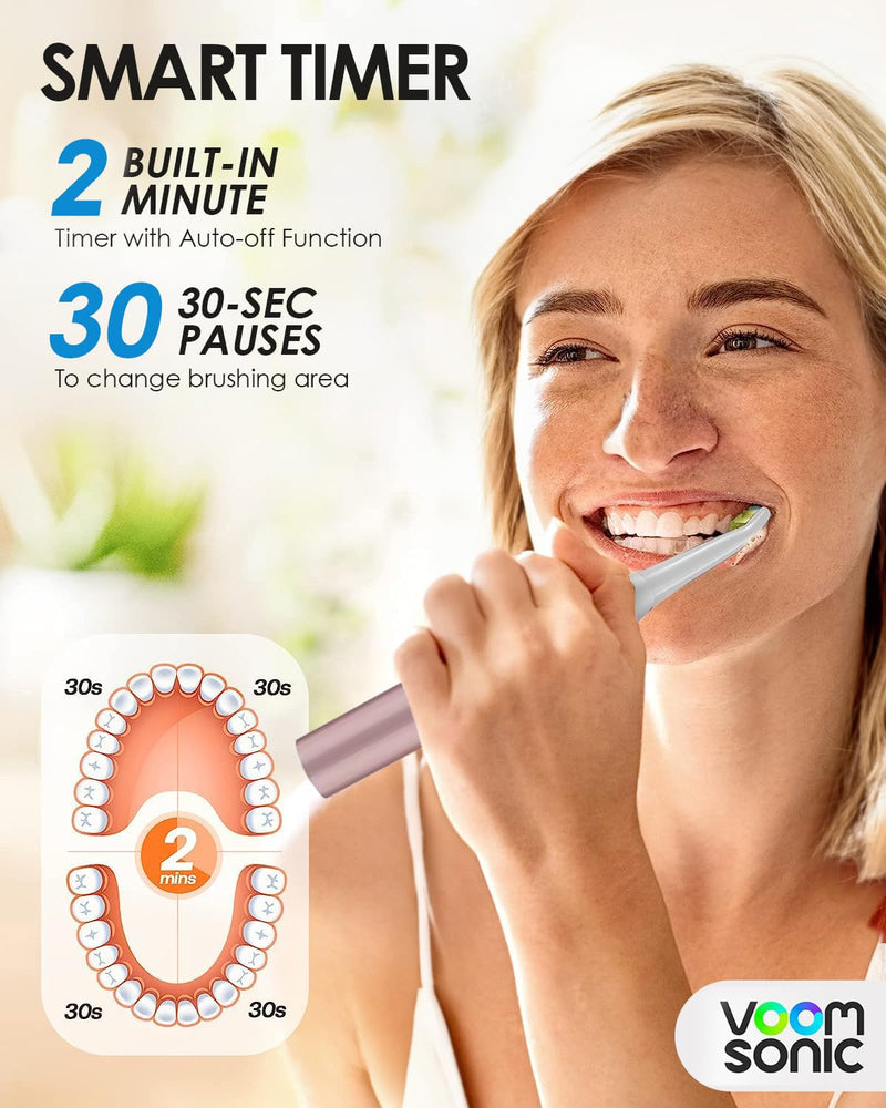 [Australia] - Voom Sonic Go 1 Series Travel Electric Toothbrush, Travel Toothbrush (Dentist Recommended) - Battery Operated Toothbrush for Adults & Kids, Sonic Toothbrush, Portable w/ 2 Minute Timer Metallic Rose 