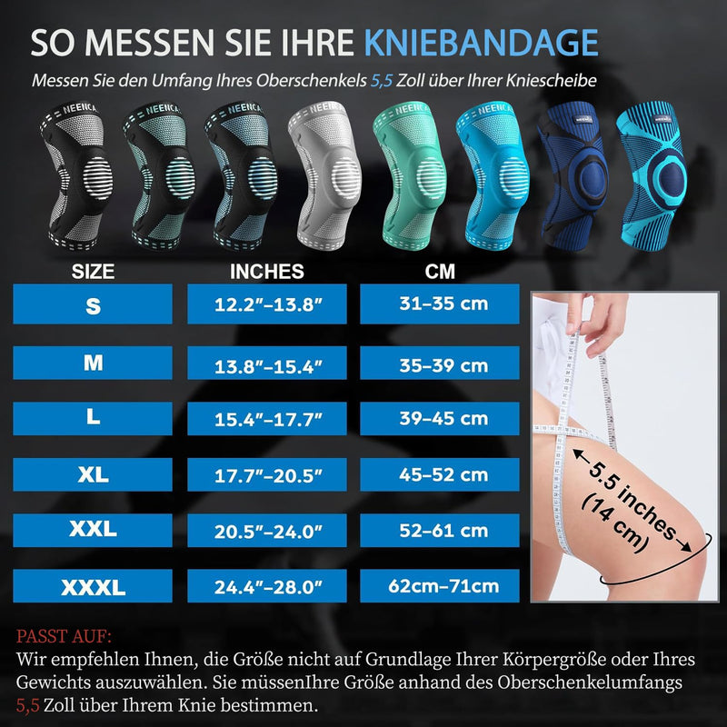 [Australia] - NEENCA Knee Support, Compressed Knee Brace with Patella Gel Pads & Spring Side Stabilizers, Medical Knee Pads for Running, Meniscus Tear, Arthritis, Joint Pain Relief, ACL, Recovery 2 Dark Blue XL 