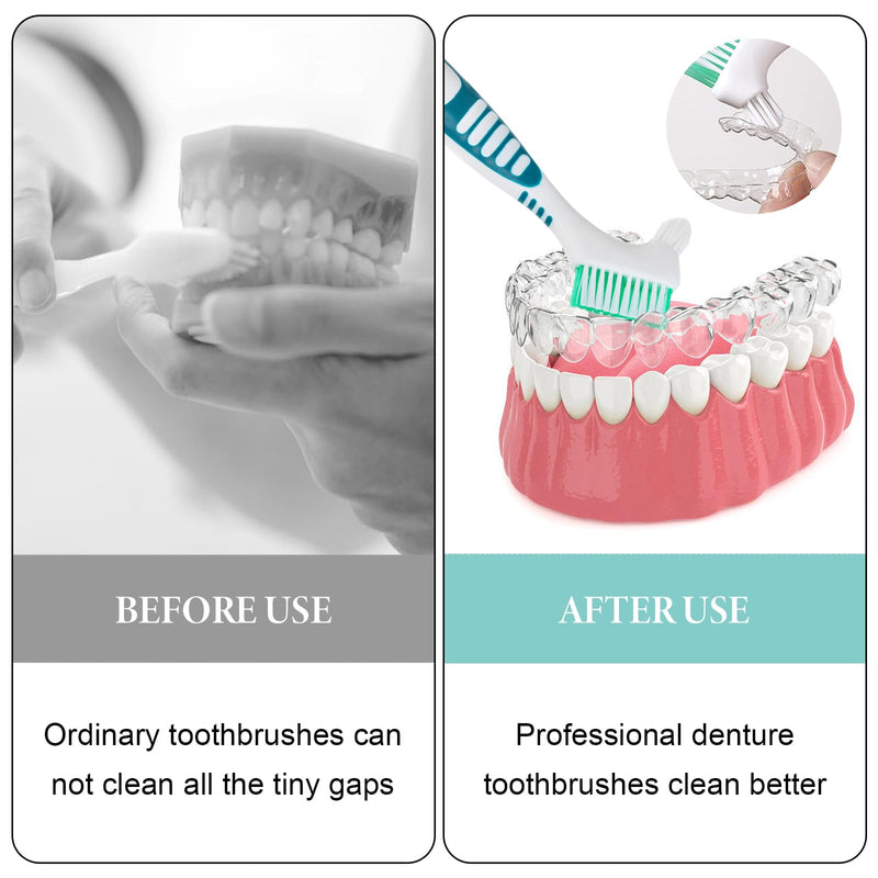 [Australia] - Denture Toothbrush Pack of 4 Toothbrush for Dentures Portable Denture Brush Double Head Multi-Layer Bristles Dentures for Cleaning Dentures (Blue Green Purple Orange) 
