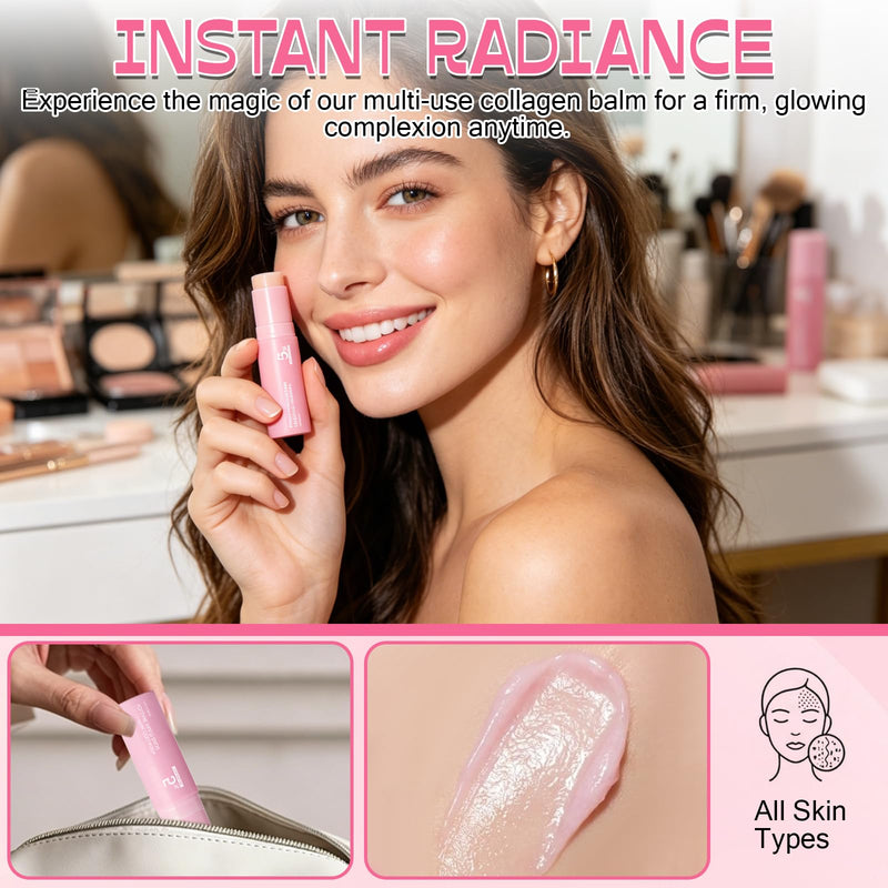 2Pcs Collagen Stick Collagen Stick for Face,Smooths Fine Lines and Wrinkles, Deeply Moisturizes and Nourishes the Skin, Gentle Formula for Face, Eye & Lip,10 G