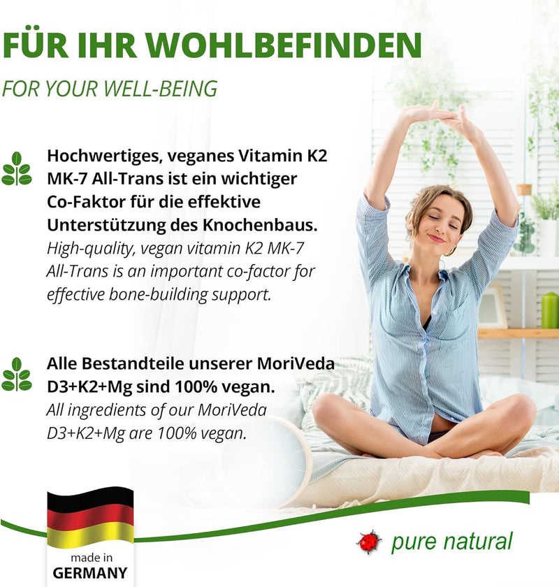 [Australia] - Vegan vitamin D3 + K2 + magnesium capsules - up to 90 weeks depot - 7000 IU D3 + 200 mcg K2 MK7-90 capsules from MoriVeda 