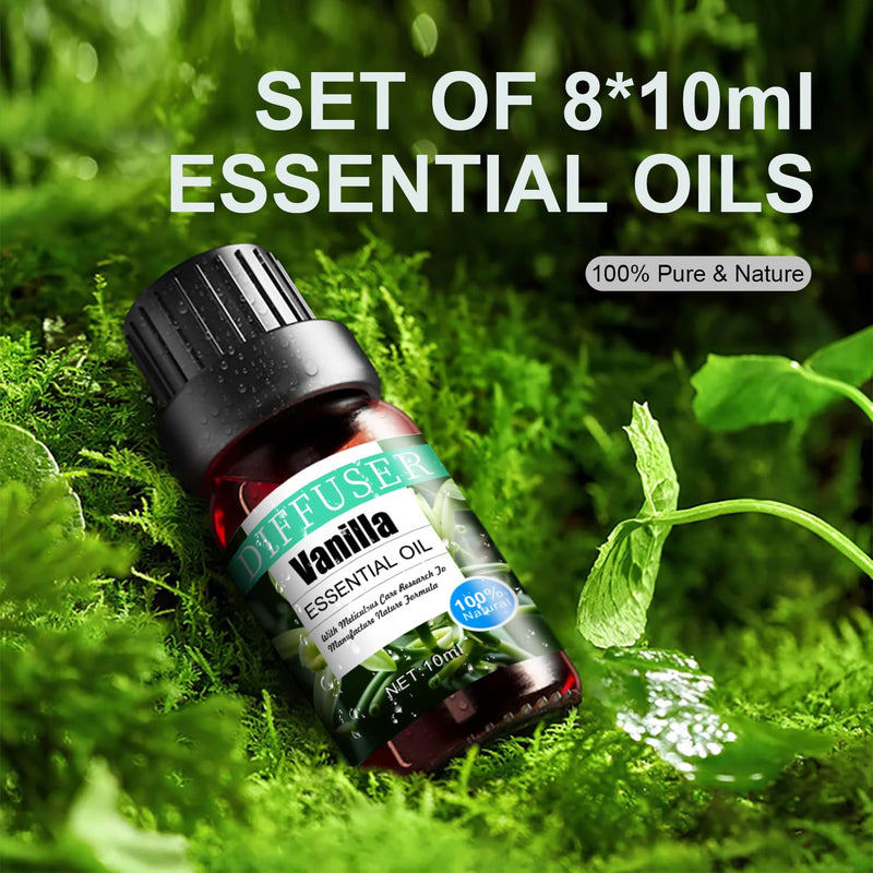 [Australia] - Essential Oil Diffuser 500ml with 8 Diffuser Oil, Aromatherapy Diffusers, Air Freshener, Humidifier with Remote Control, 4 Timers for Bedroom 