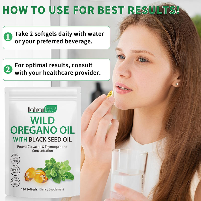 [Australia] - Oregano Oil Capsules, 2 in 1 Oil of Oregano with Black Seed Oil, Oregano Oil Supplement Capsules, Organic Oil of Oregano Extract, Non-GMO, Gluten Free 120 Count (Pack of 1) 