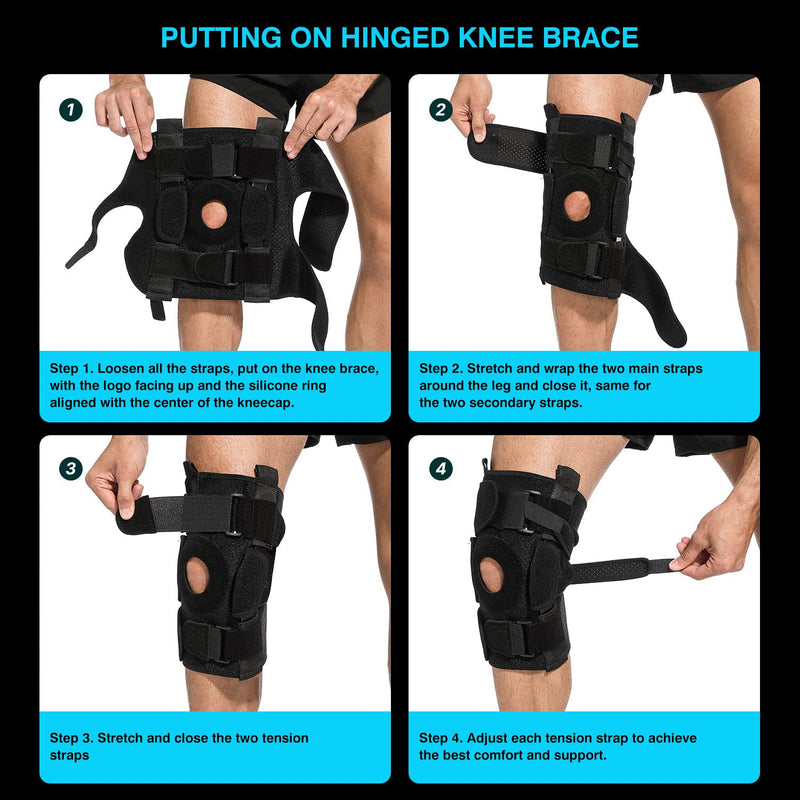 [Australia] - Hinged Knee Brace for Meniscus Tear: Adjustable Support for Knee Pain w/ Removable Metal Hinges & Built-in Side Stabilizers for ACL MCL Injury or Surgery Recovery - Men and Women FSA or HSA Eligible Adjustable for Small/Medium/Large 
