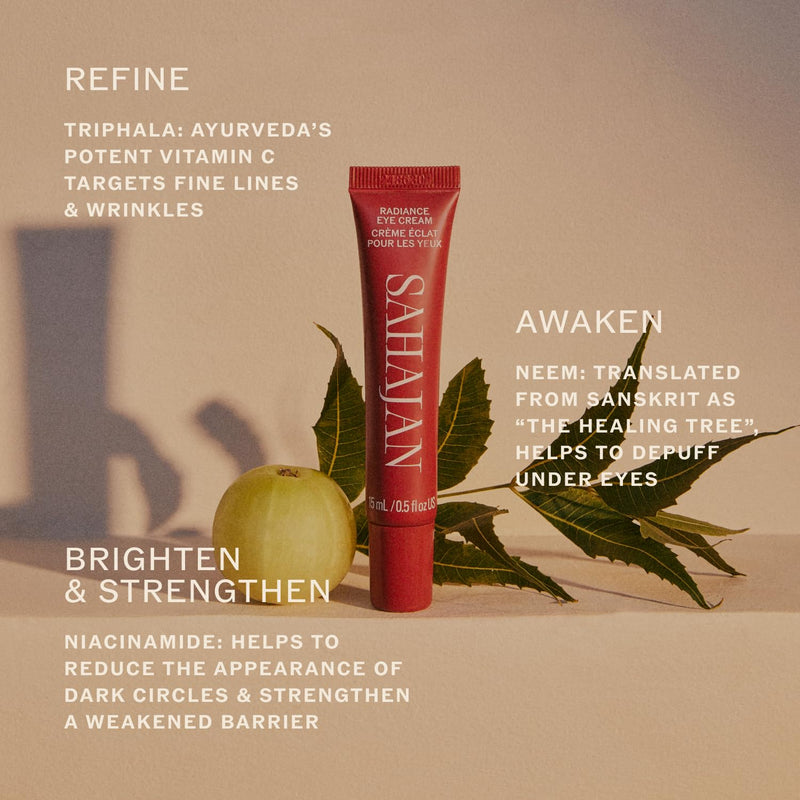 Sahajan Radiance Eye Cream, Niacinamide & Vitamin C, 0.5 fl oz | Ayurvedic brightening eye cream with adaptogens, visibly firms and reduces the look of puffiness and dark circles
